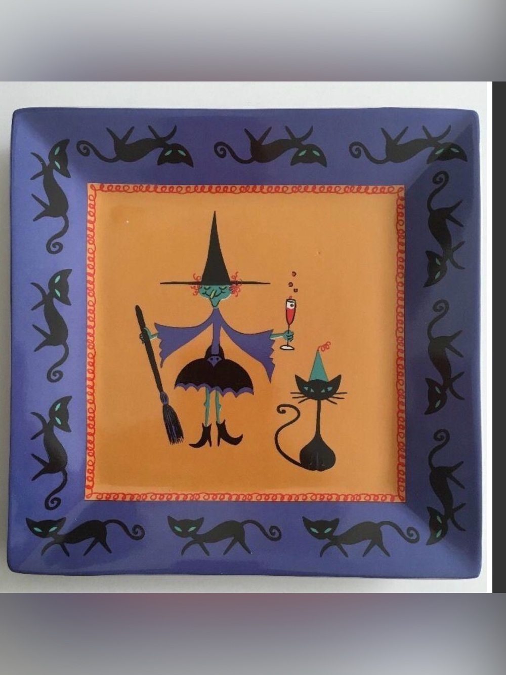 Mary Kober Wendover Lane Try Some Broo Halloween Plates Set 4 8” Witch Cat Bat
